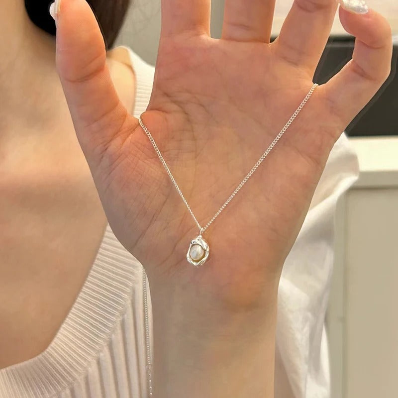 18K Gold Plated Pearl Geometric Pendant Necklace – 925 Sterling Silver | Minimalist Charm Jewelry