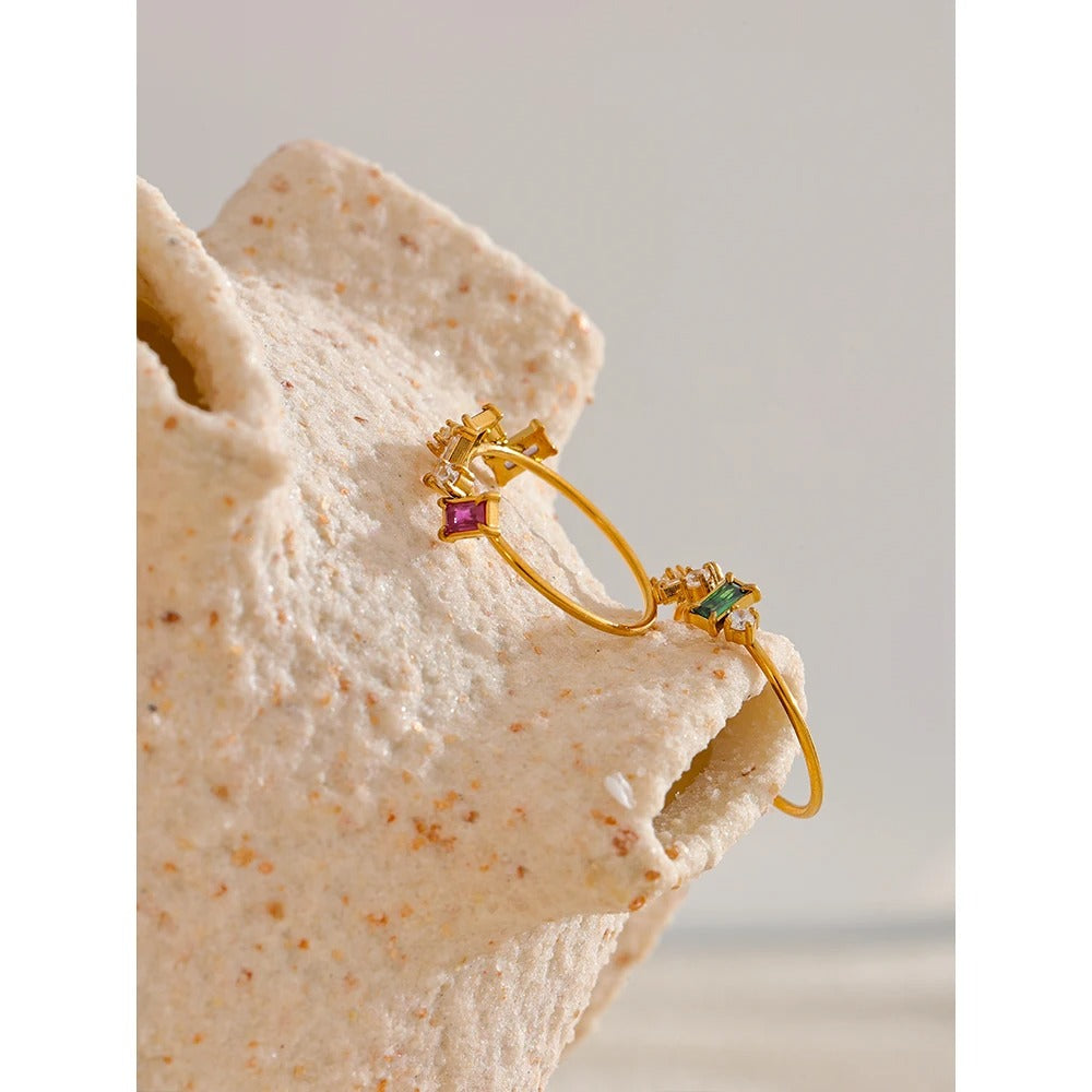 Colorful Cubic Zirconia 18k Gold-Plated Ring – Vibrant Stacking Band for a Bold, Chic Look