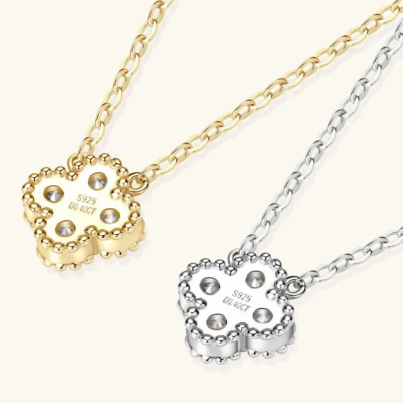 Elegant Moissanite Clover Pendant Necklace – S925 Sterling Silver, 18K Gold Plated- Certificate Included