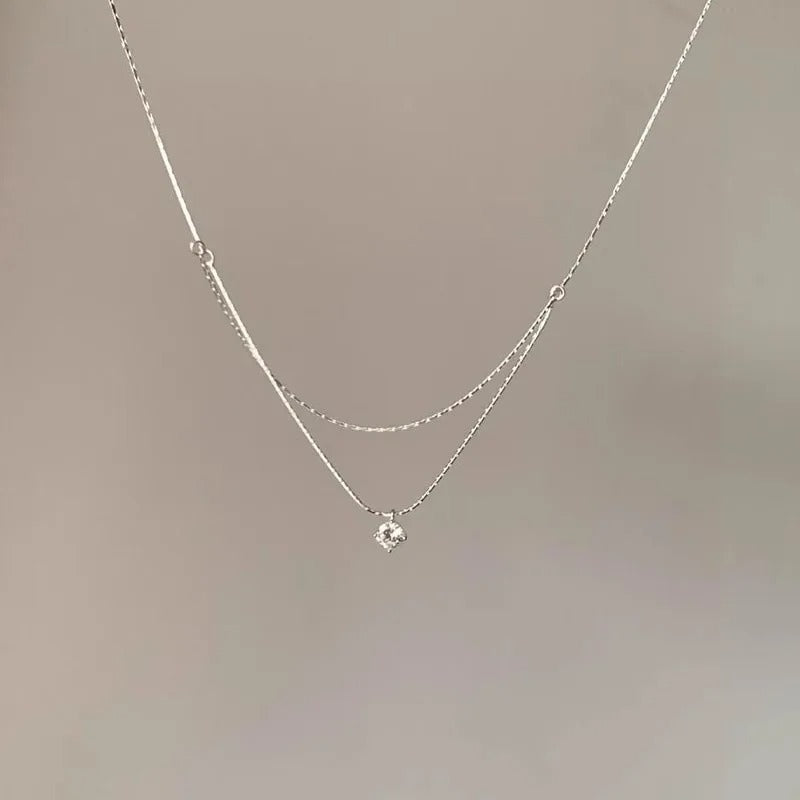 Double Layer Charm Necklace – | Layered Pendant Elegance-925 Sterling Silver