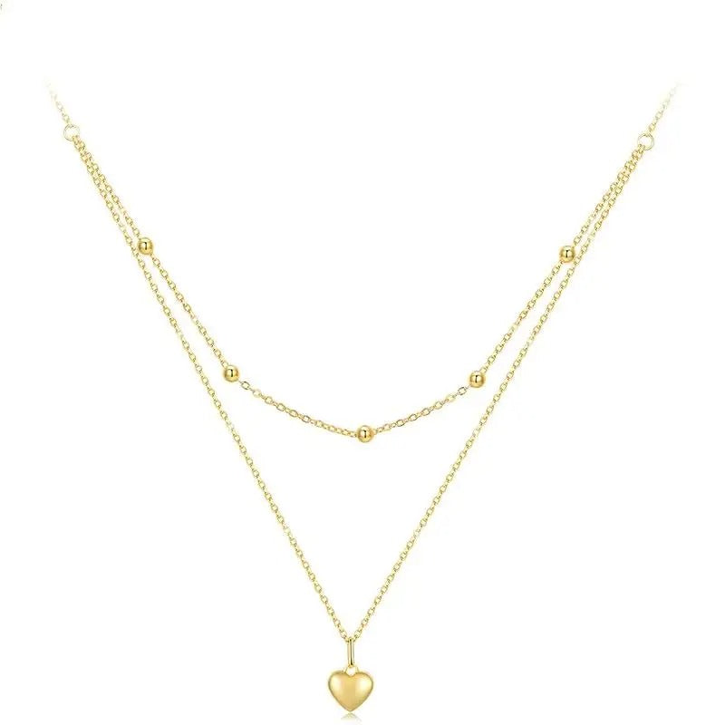 925 Sterling Silver Double Layer Heart Pendant Necklace – | Simple & Elegant Design