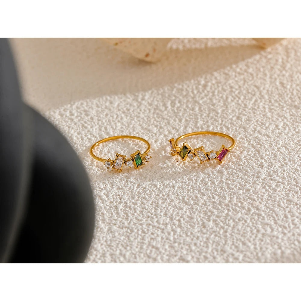 Colorful Cubic Zirconia 18k Gold-Plated Ring – Vibrant Stacking Band for a Bold, Chic Look