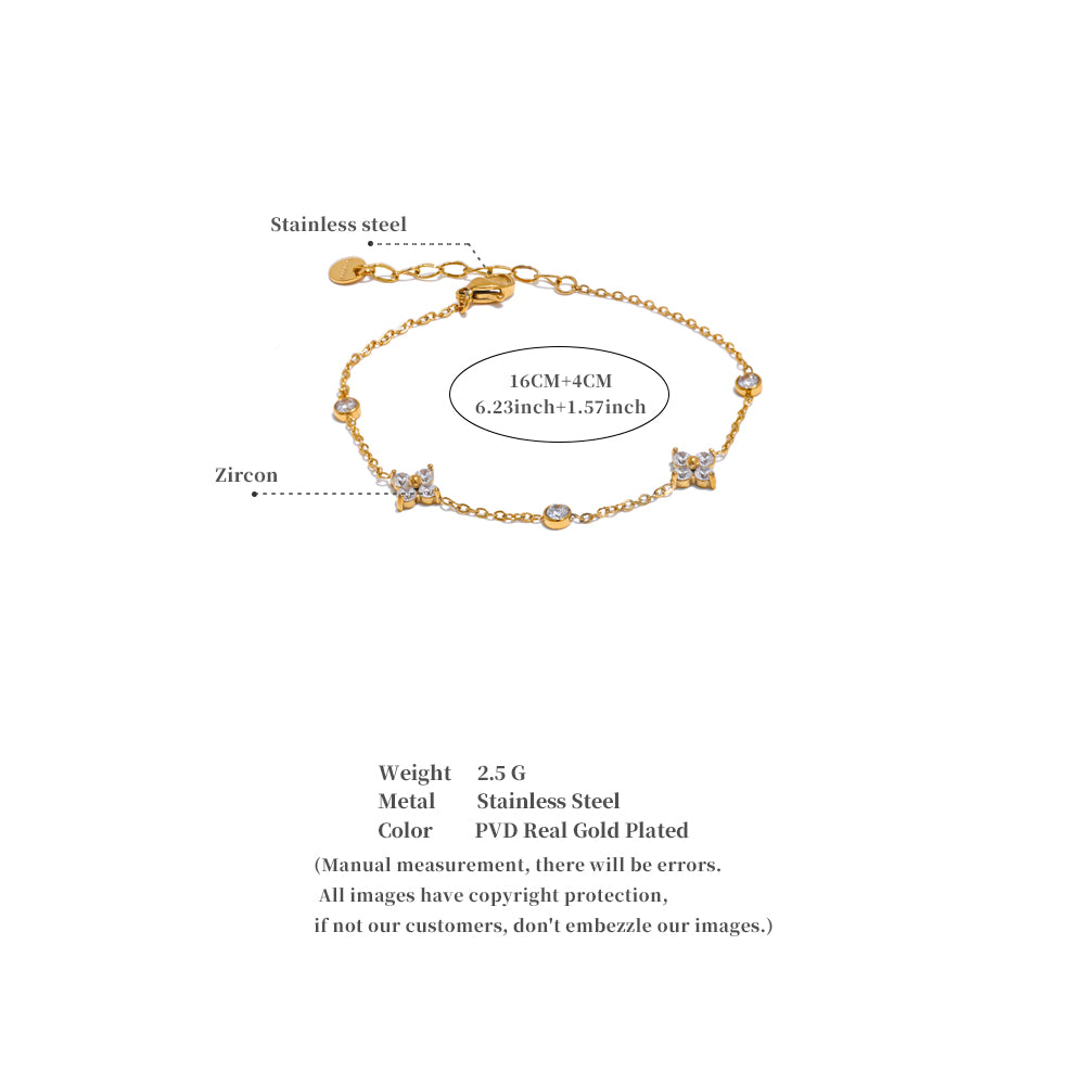 18K Gold Plated Cubic Zirconia Flower Chain Bracelet – Dainty & Elegant