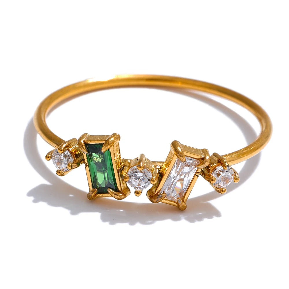Colorful Cubic Zirconia 18k Gold-Plated Ring – Vibrant Stacking Band for a Bold, Chic Look