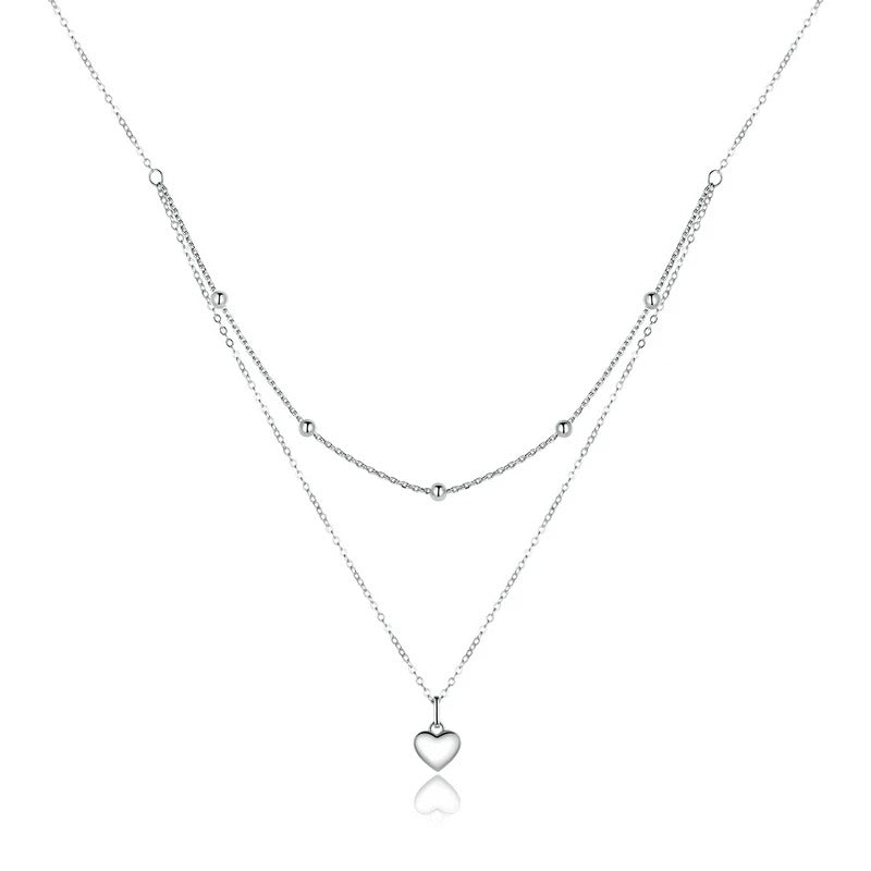 925 Sterling Silver Double Layer Heart Pendant Necklace – | Simple & Elegant Design
