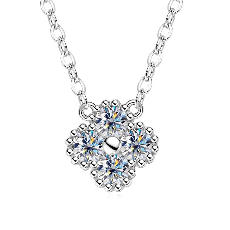 Elegant Moissanite Clover Pendant Necklace – S925 Sterling Silver, 18K Gold Plated- Certificate Included