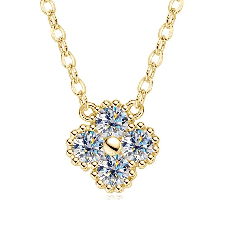 Elegant Moissanite Clover Pendant Necklace – S925 Sterling Silver, 18K Gold Plated- Certificate Included