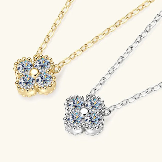 Elegant Moissanite Clover Pendant Necklace – S925 Sterling Silver, 18K Gold Plated- Certificate Included