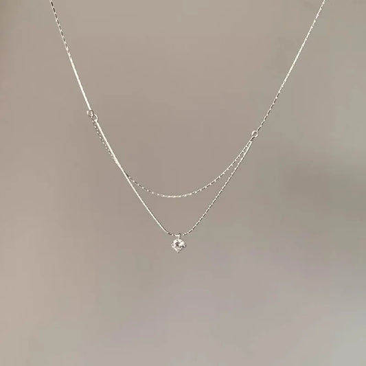 Double Layer Charm Necklace – 18K Gold Plated | Layered Pendant Elegance-925 Sterling Silver