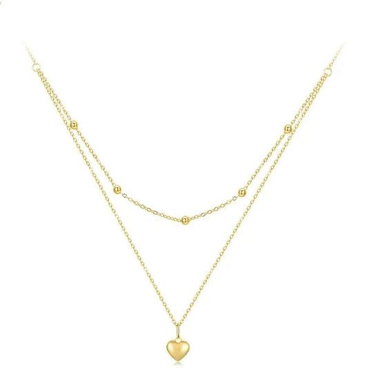 925 Sterling Silver Double Layer Heart Pendant Necklace –  | Simple & Elegant Design