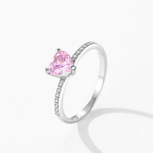 Romantic Pink Heart Cubic Zirconia Ring –  925 Sterling Silver With Certificate