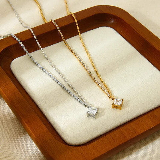 18K Gold Plated Cubic Zirconia Pendant Necklace – Dainty, Hypoallergenic Gold Chain for Women