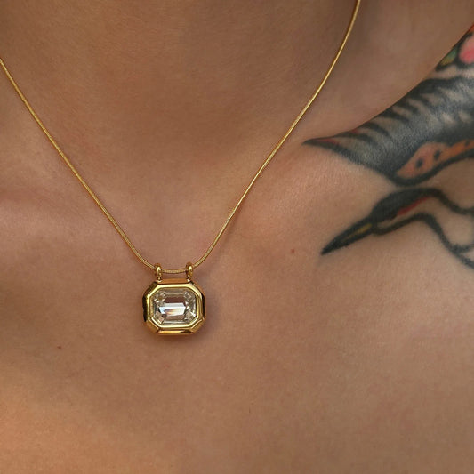 Dainty Geometric Cubic Zirconia Necklace – Square Slide Pendant | Chic Minimalist Stackable Jewelry