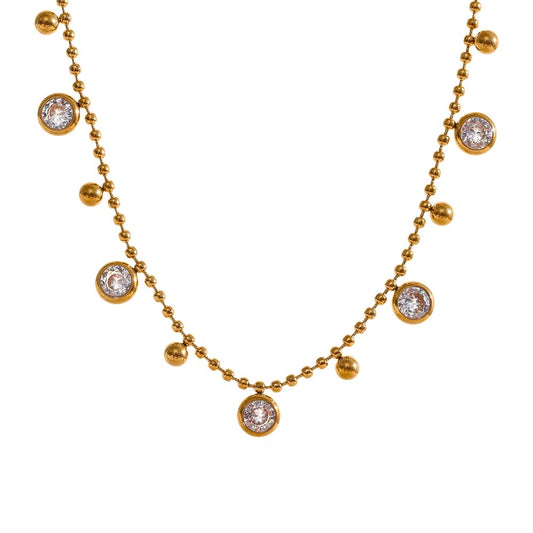 Shiny Cubic Zirconia Chain Necklace – 18K Gold Plated Aesthetic Jewelry